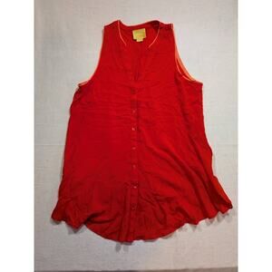 Maeve anthropologie bright orange button down tank top blouse‎ size 6 100% rayon